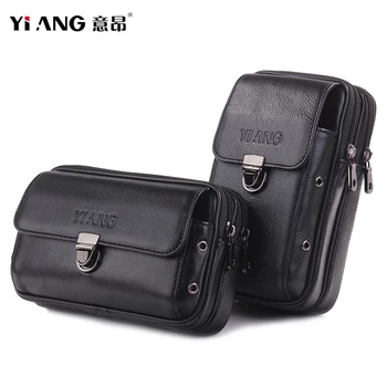 

Famous brand 6 inch Men Cow Leather Waist Bags Zipper Small Card Holder Phone Wallet Packs Belt Durable Fanny Purse High Quality
