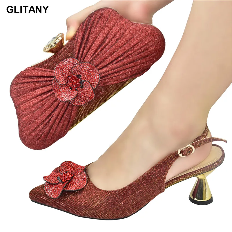 

New Arrival Italian Shoes with Matching Bags Pumps Women Shoe Nigerian Women Wedding Shoe and Bag Set Decorated with Appliques