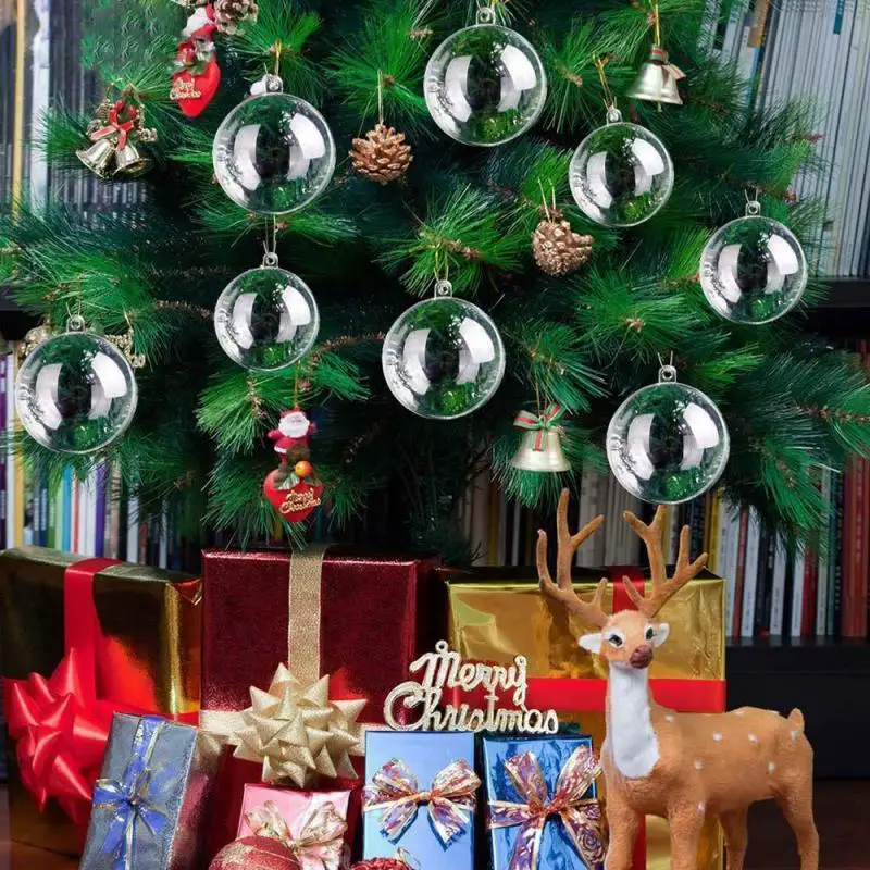 5pcs / Set Clear Plastic Craft Ball Acrylic Transparent Hollow Sphere Hanging Decor Bauble Christmas Decoration Baubles Gift