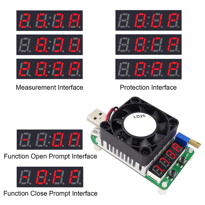 LD25/LD35 Electronic Load USB Interface Resistor Discharge Battery Test Adjustable Current Voltage with LED Display Fan PUO88