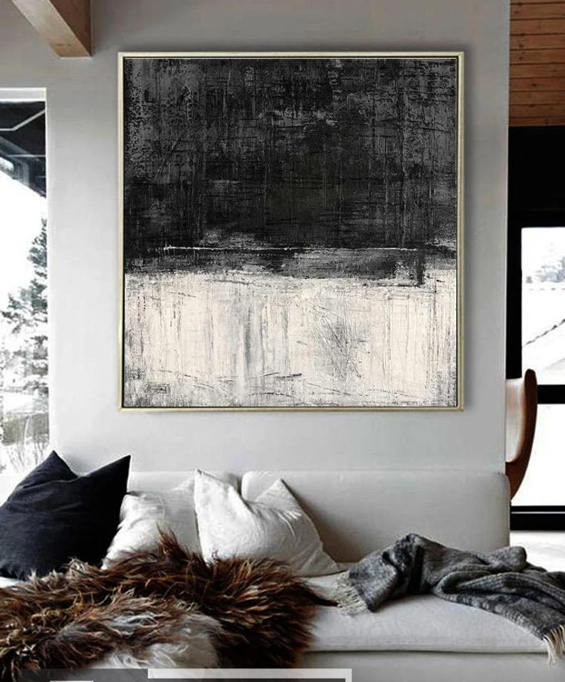 

Black And White Wall Painting Large Canvas Painting Artwork Contemporary Art Oversize Abstract Painting Black Art Oil Artwork