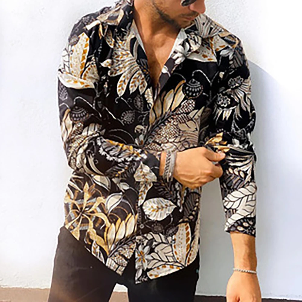 Rainbow Floral Palm Tree 3D All Over Printed Hawaiian Casual Button Up Dress Shirts Full Sleeve Beach Streetwear Men Clothing