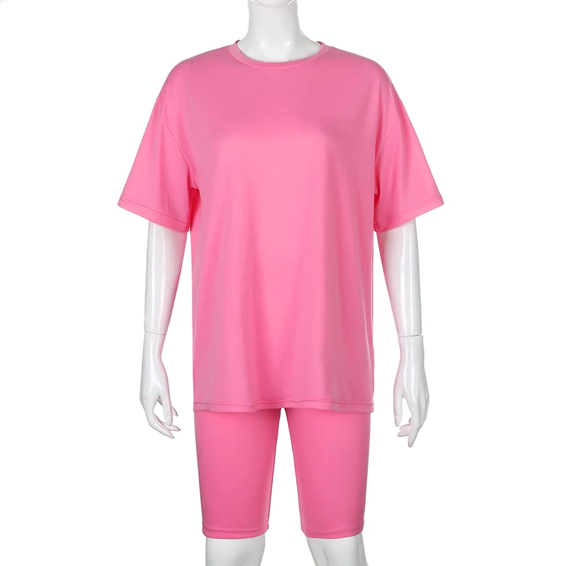 Darlingaga Casual Solid Two Piece Set Tracksuit Women Workout Summer Oversized T shirt and Biker Shorts Matching Sets Sportswear