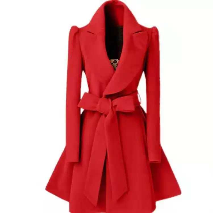 

Woolen Jacket WOMEN'S Dress Long Slim Fit Woolen Overcoat with Belt
