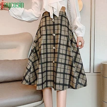 Женская Ретро клетчатая юбка с принтом летняя Корейская дышащая Свободная Женская юбка размера плюс повседневная юбка с высокой талией