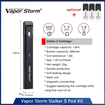 

Original Vapor Storm Stalker II Pod System Kit 400mAh Battery & 1.8ml Pod & 1.3ohm Mesh Coil Vape Pod Kit VS AKSO OS