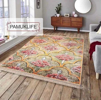 

Pamuklife Artificial Leather Sole Non Slip Base Carpet Runner Emirgan Modern Super Soft Carpet Washable Daily Healthy