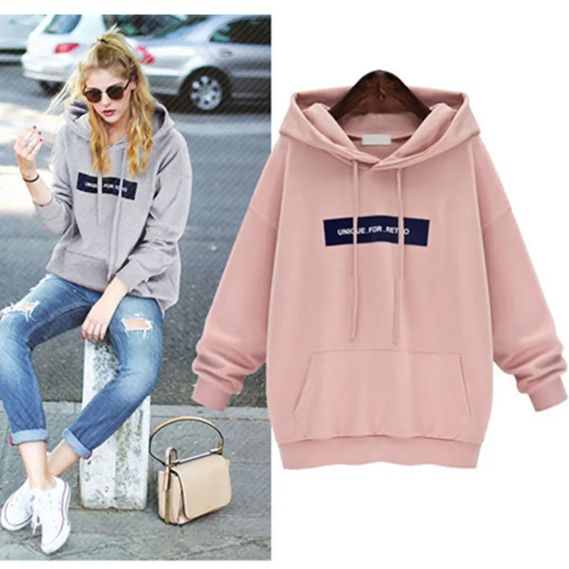 

Hoodies Women Sweatshirts Letter Print Pullovers Full Sleeve Hooded Female Casual Loose Women Tops