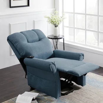 

Multi-functional Electric Lift Recliner 100% Polyester Brown/blue 33.2''x34.6''x39.8'' Round Arms With Side Pocket Single Sofa
