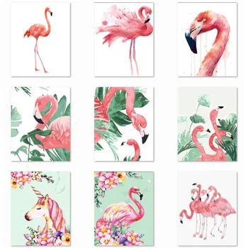 

Cross Border on Behalf of Digital Oil Painting Flamingo Painting Series DIY Oil Painting Coloring Page Fat Manufacturers Direct