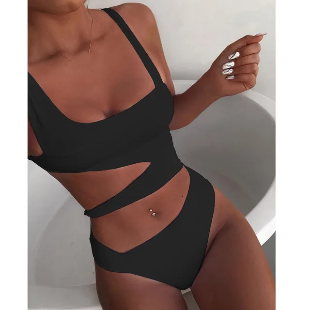 US $7.88 Bikini 2020 One Piece Swimsuit Women Piece Cut Out Swimwear Push Up Monokini Bathing Suits Beach We
