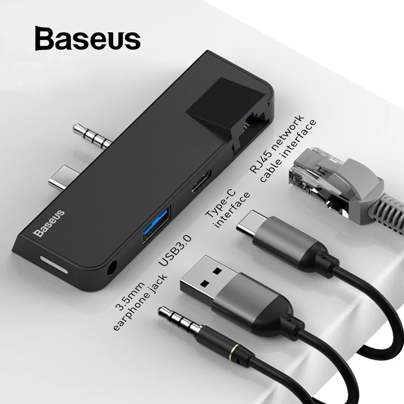 Baseus Multi USB C HUB to USB 3.0 HDMI RJ45 For Surface Go Pro 4 in 1 USB C HUB Splitter Adapter USB HUB Accessories