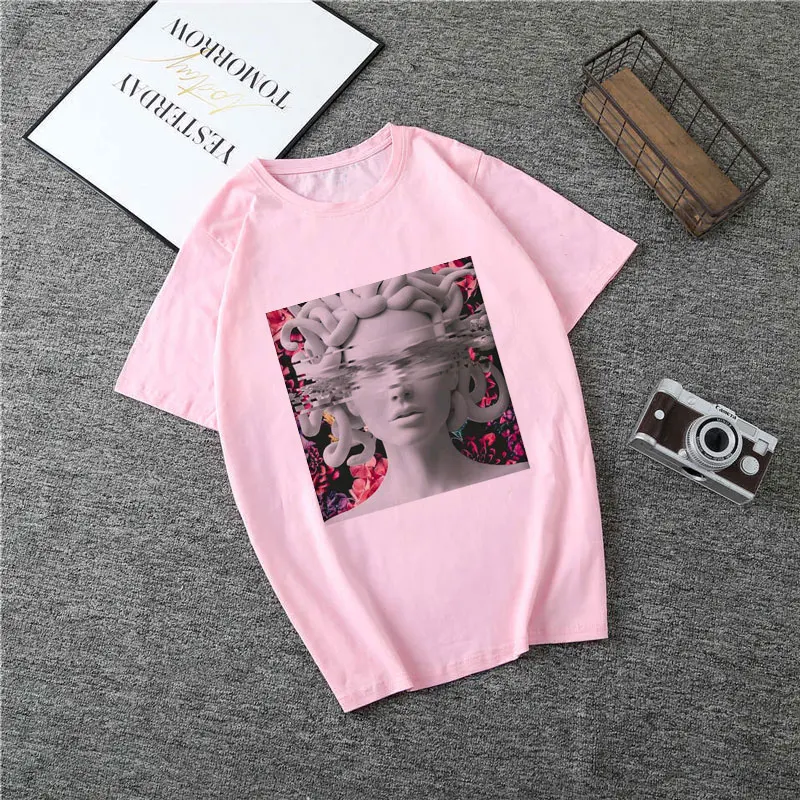 Poleras Mujer De Moda летняя футболка женская с принтом Медуза Vogue Harajuku футболка плюс размер Эстетическая Футболка Camiseta Mujer - Цвет: 3093-Pink