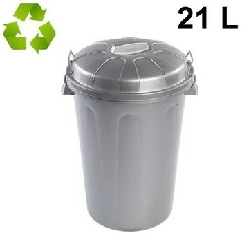 

Cubo de basura agua con tapa 21 Lts litros papelerGris Plata asas de presión