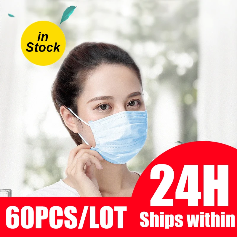 

(Ships within 24h)Face mask 3-Ply PM2.5 Disposable mask Elastic Soft Breathable Face mouth Mask prevent