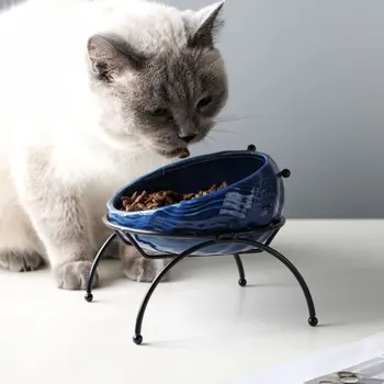 

Ceramic Cat Bowl Puppy Feeding Drinking Bowls Anti-skid Water Feeders with Bracket to Protect the Spine Pet Supplies