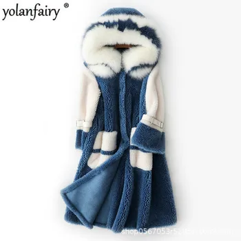 

Real Fur Coat Women Sheep Shearling Winter Coat Korean Warm Jacket Fox Fur Collar Hooded Abrigos Mujer Invierno 2020 896009 Y469