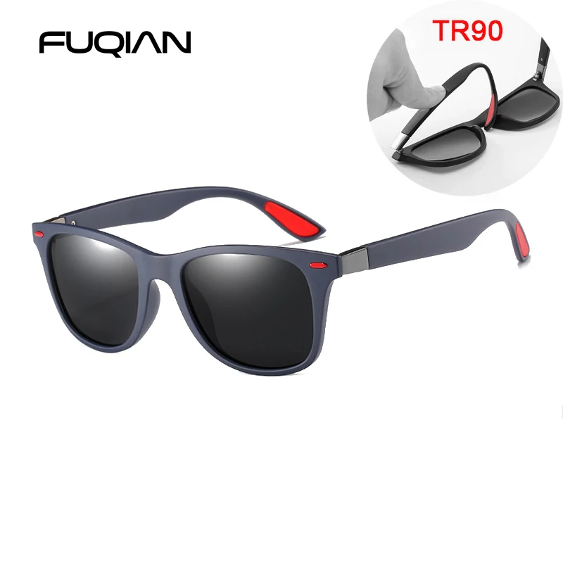 Blue Black FUQIAN Модные TR90 поляризационные солнцезащитные очки мужские классические квадратные женские солнцезащитные очки ультра светильник унисекс очки для вождения UV400 - Цвет линз: Blue Black