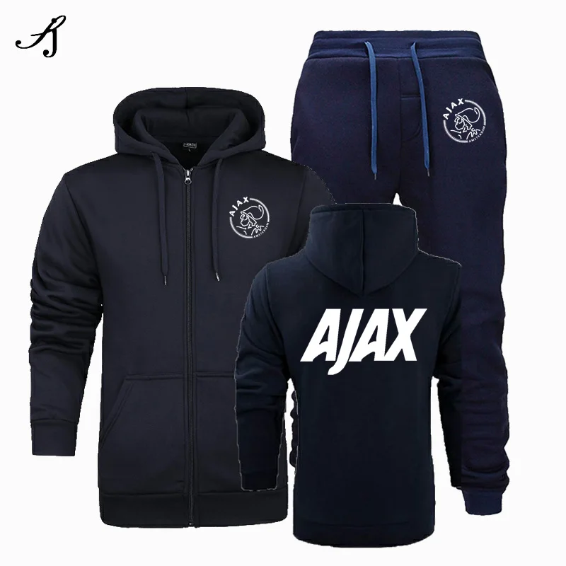 Новинка, модная спортивная одежда AJAX, толстовка с капюшоном, мужская спортивная одежда, два предмета, хлопок, флис, Толстая Толстовка с капюшоном+ штаны, спортивный костюм для мужчин