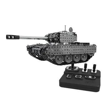 

952PCS 2.4G RC Military Tank DIY Assembly set Stainless Steel Remote Control Model Toy Built-in 3.7V 300MAh lithium battery