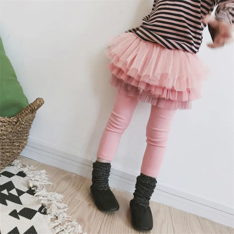 Pink Теплые леггинсы для девочек, детские зимние штаны, плотные леггинсы из сетчатой ткани с фальш-вставкой и юбкой для девочек 2, 3, 4, 5, 6, 7, 8 лет - Цвет: Pink