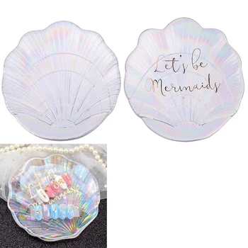 

DIY Tool Nail Art Mermaid Crystal Glass Display Tray False Nail Tips Shell Showcase Plate Board Photo Props 3D Nails Jewerly