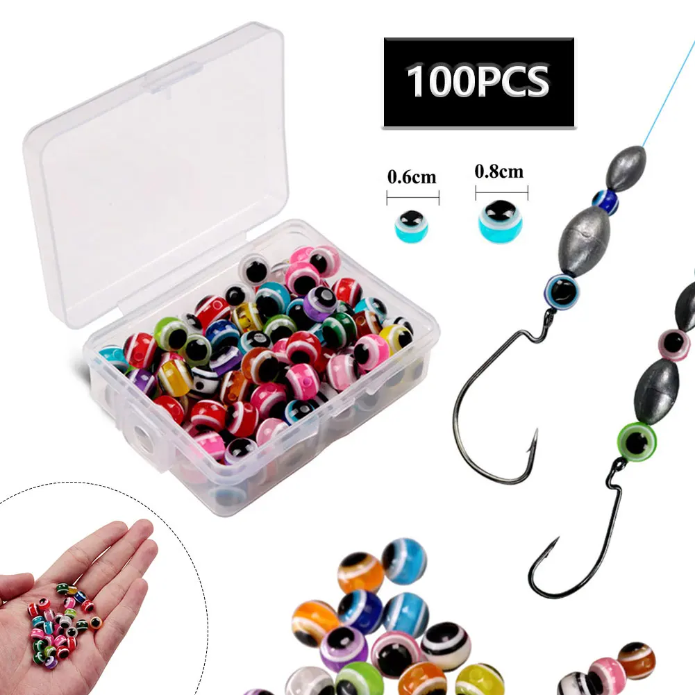 

100pcs / Box Fisheye Fishing Beads 6mm 8mm Mixed Color Road Fisheye Block Beads Fishing Beads Portable Fishing Tool Box