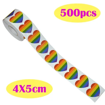 

500pcs Gay Pride Rainbow Heart Sticker Roll Heart Shape Labels Suitable for Gift Crafts Envelope Car Sticker