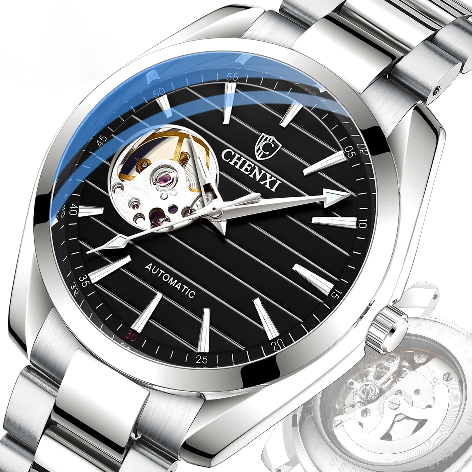 

Business men watch hollow out mechanical watch men's watch automatic mechanical watch is water-resistant
