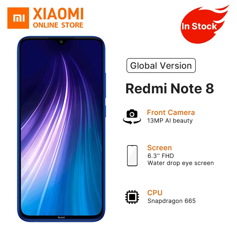 

Global Version Smartphone Xiaomi Redmi Note 8 3GB 32GB Snapdragon 665 48MP Quad Camera 4000mAh Superbattery Telephone AI Beauty