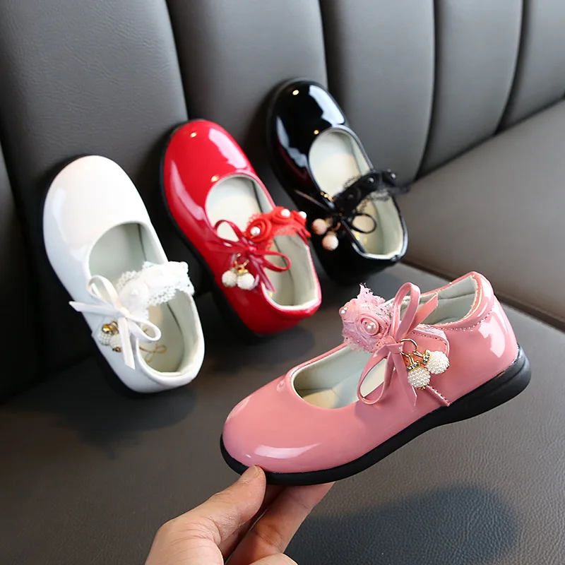 

Girls' Soft Leather Shoes Princess Spring New Student Performance Non-slip Children Shining Flats