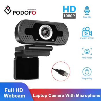 

Podofo HD 1080P Webcam Mini Computer Pc WebCamera Rotatable Camera for Live Broadcast Video Conference Work With Microphone