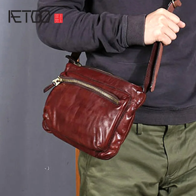 Сумка на плечо AETOO мужская из мягкой кожи саквояж в стиле ретро |