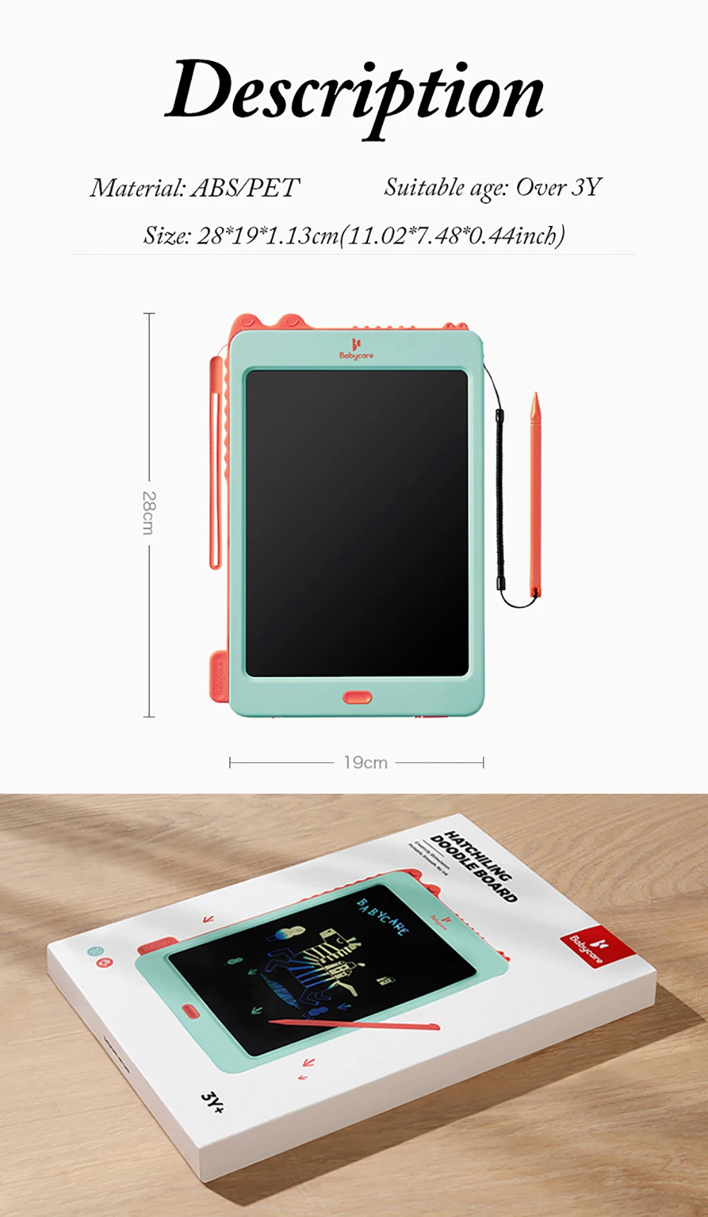 BC Babycare 10Inch LCD Electronic Digital Drawing Board One-Click Clear Writing Color Graphic Tablet Handwriting Pad Board+Pen