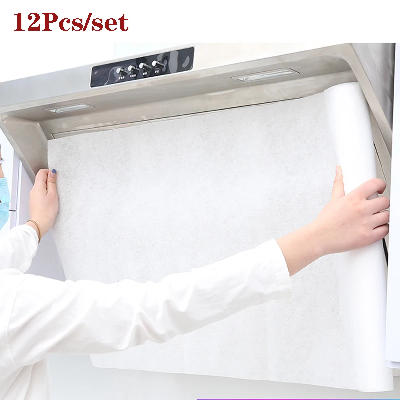 Kitchen Filter Paper 12Pcs/set Disposable Non-woven Fabric Oil-proof Cotton Element Range Hood Exhaust Fan