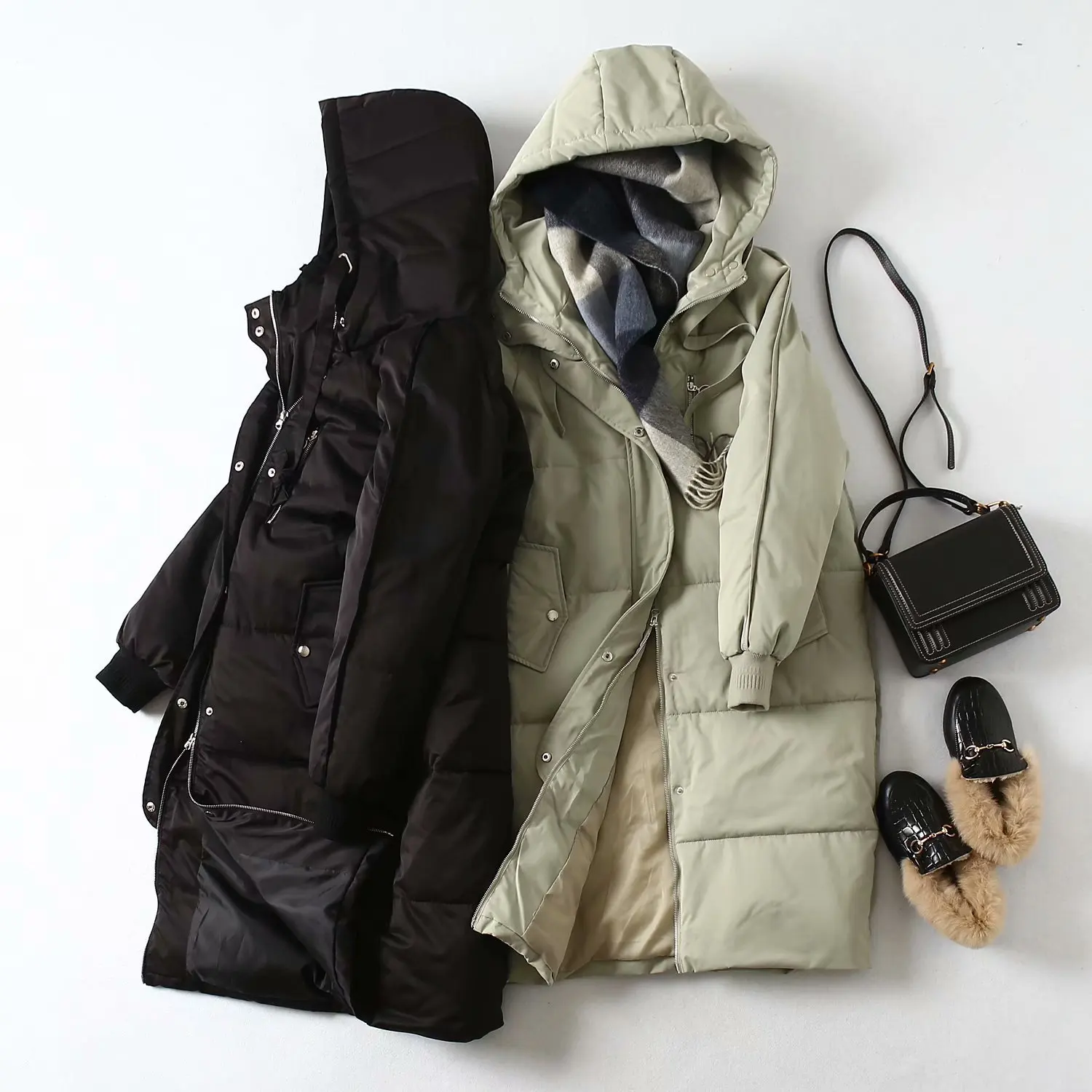 

2019 Winter New Style Thick Warm Mid-length WOMEN'S Cotton Clothes Solid Color Loose Version Hooded Cotton-padded Clothes Cotton
