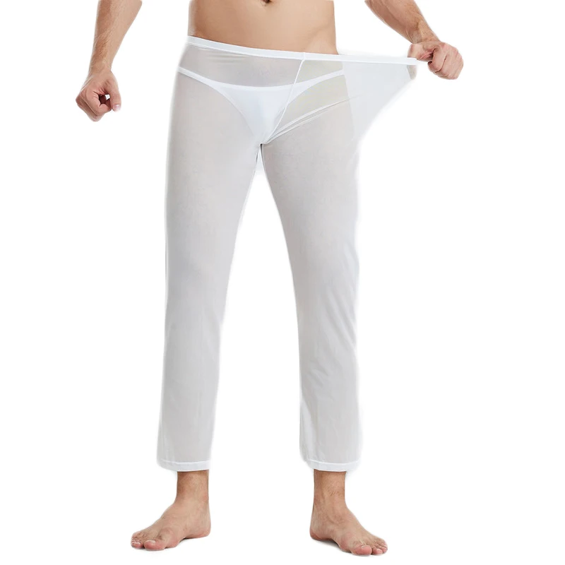 Man Sleep Bottoms Long Pants Sleepwear Sexy Mesh Breathable Slip Mans Men's Casual Trousers Homewear See Through Pajama Pants