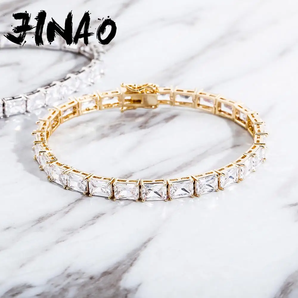 

JINAO 6MM Square Cubic Zirconia Stones Bracelet High Quality Iced Out Micro Cuban Chain Hip Hop Jewelry For Gift