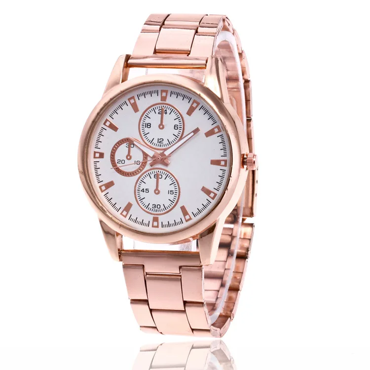

Foreign Trade New Style Luxury Gold Color Rose Gold Steel Belt Couple Watch Three-Eyed Casual Quartz Watch Hot Selling Wholesale
