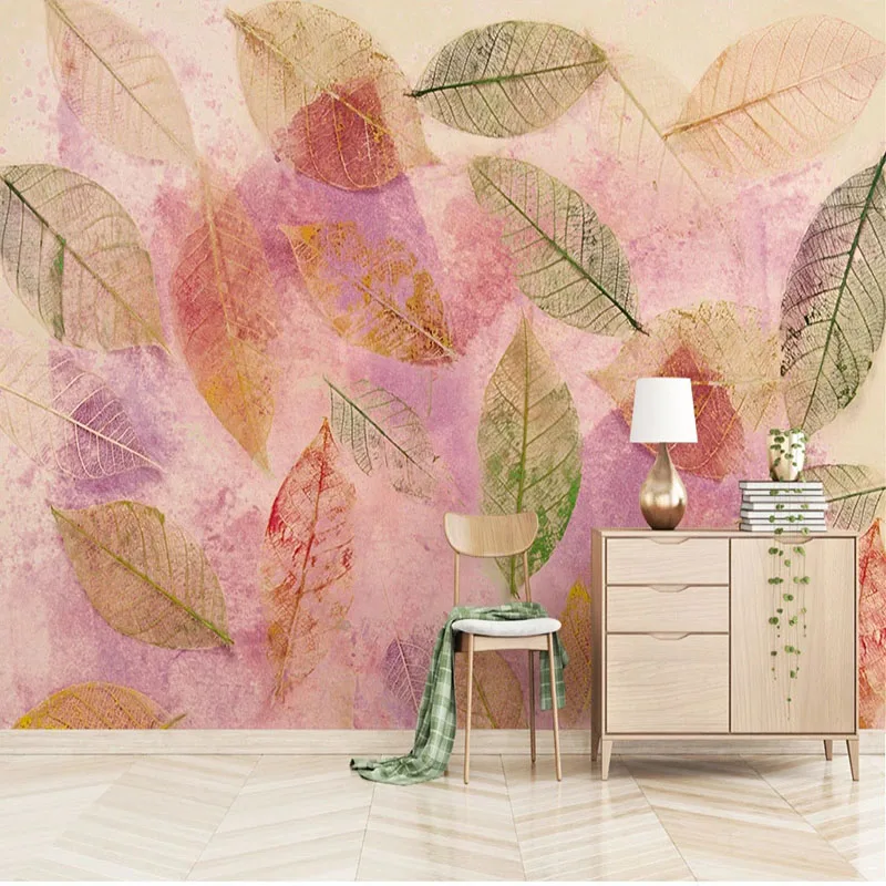 

PVC Self-Adhesive Wallpaper Modern Hand Painted Leaves Petals Murals Living Room TV Sofa Bedroom Background Wall Stickers Decor