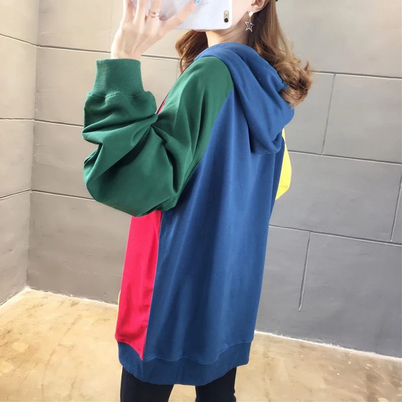 Новые негабаритные толстовки для женщин осень 2019 тонкий хит цвет Harajuku Толстовка