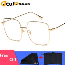 Роскошные женские квадратные очки винтажная Классическая оправа золотые металлические Унисекс Прозрачные Линзы для очков очки голубые легкие очки
