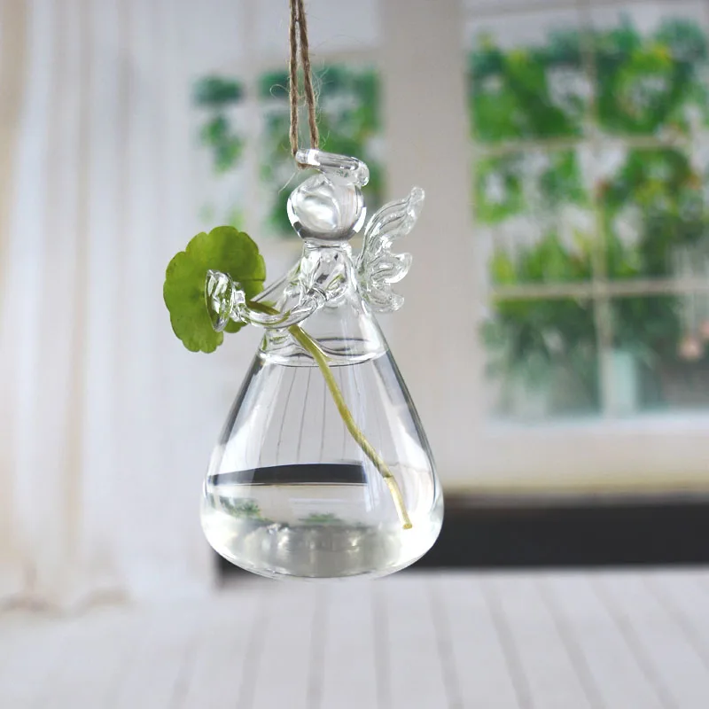 8pcs/pack 5*9cm Mini Glass Angel Vase Transparent Glass Praying Angel Home Decoration Wedding Prop Hanging Angel Favor Gift