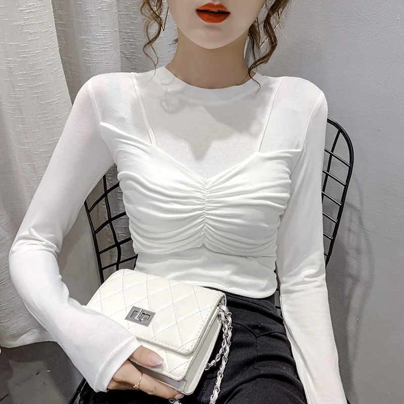 

Slip T-Shirt Elegant 2020 Autumn Women Long-Sleeved Two Render Unlined Upper Garment Cultivate One'S Morality Show Thin Jackets