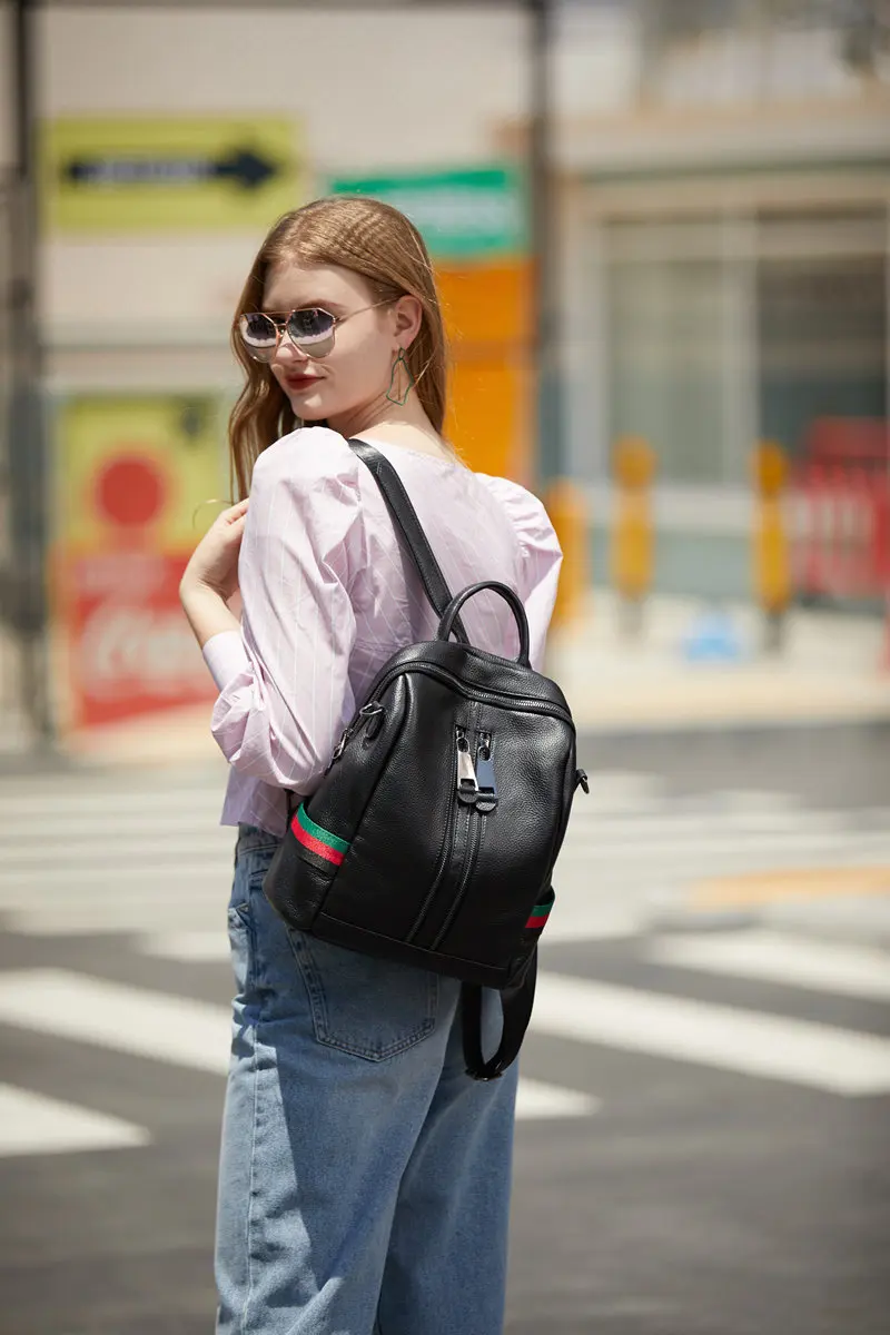 Black Genuine Leather Women's Backpack Female Girl Backpacks Lady Travel Bag Shoulder Bags Nesitu High Quality New M110800