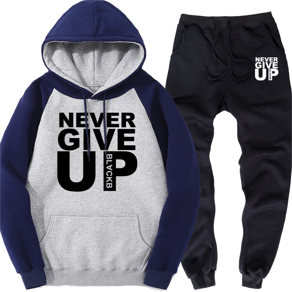 Never Give Up Мужской пуловер реглан спортивные штаны осенние флисовые спортивные комплекты уличная теплая толстовка уличные брюки костюмы из 2 предметов