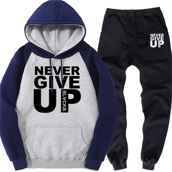 

Never Give Up Male Raglan Pullover Sweatpants 2019 Autumn Fleece Sports Sets Streetwear Warm Hoody Street Trousers 2 Piece Suits