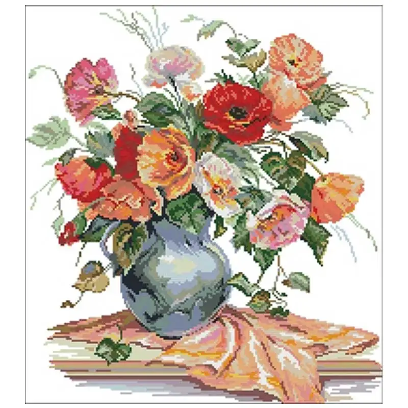 

Five-color poppy flower pattern Counted Cross Stitch DMC 11CT 14CT 18CT DIY Chinese Cross Stitch Kits Embroidery Needlework Sets