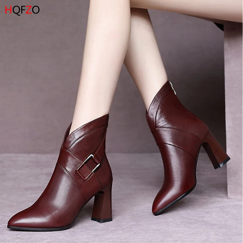 

HQFZO Fashion Pointed Toe High Heels Zip Ankle Boots For Women PU Leather Bootie Sexy Beauty Chelsea Boots