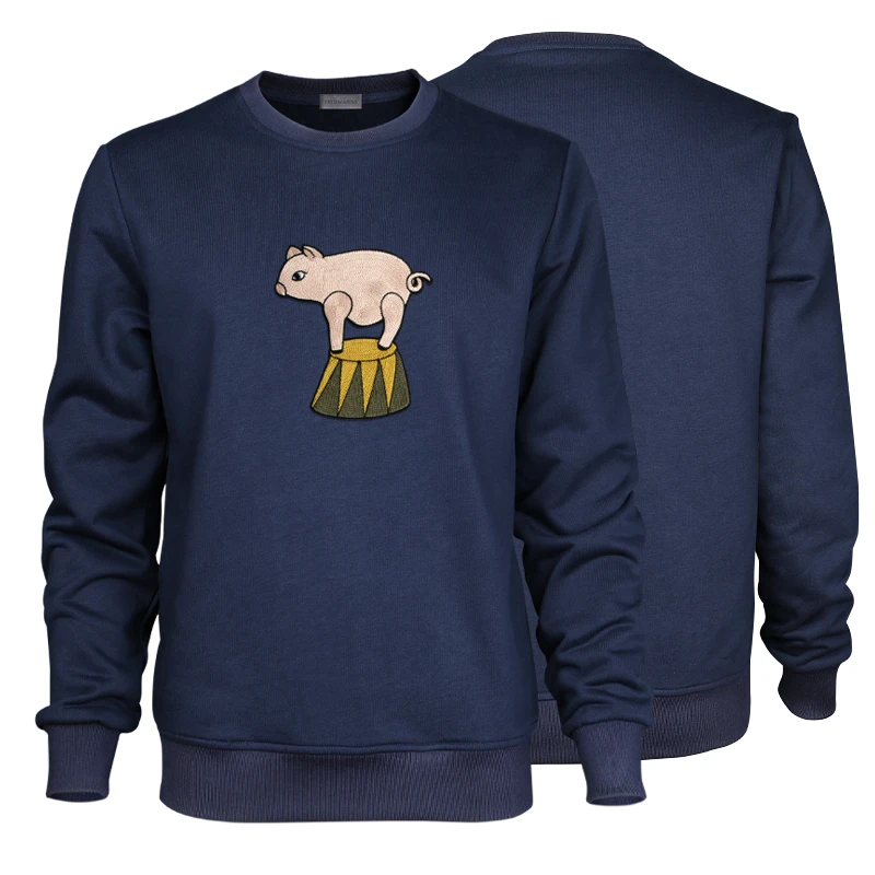 Sudadera con capucha sin gorro para hombre, cuello redondo con algodón mercerizado, Unisex, nueva sudadera de lujo con bordado de cerdo, talla grande, 2020|Sudaderas capucha sudaderas| - AliExpress